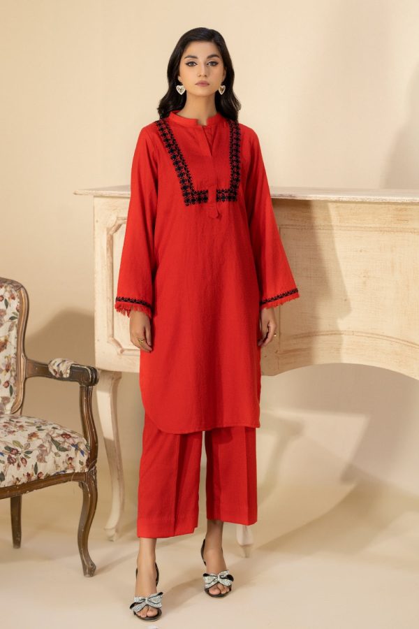 La Rosaa LW-11 - Red Embroidered 2 Piece