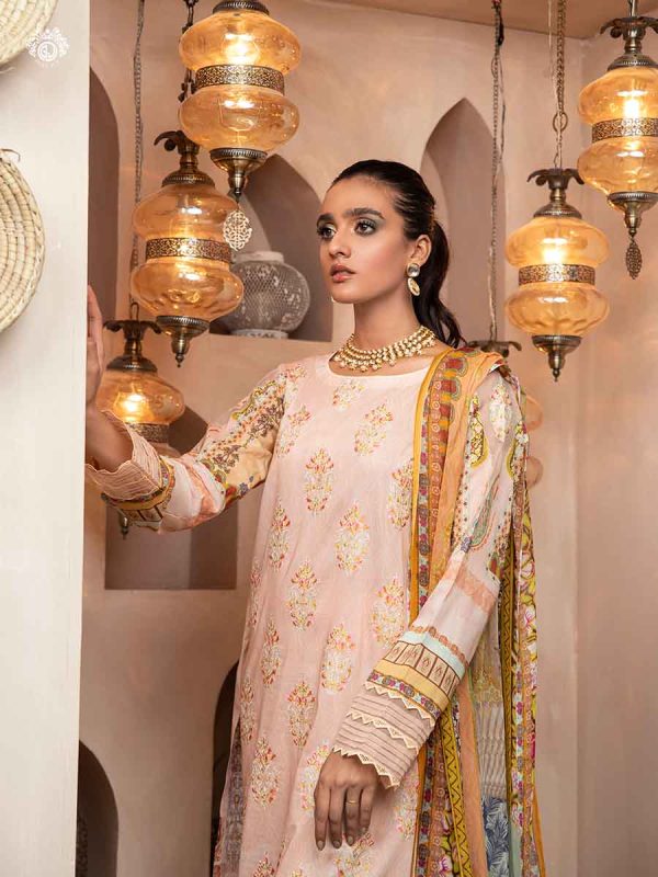 Gull Jee Embroidered Lawn Floral Bareez with Bamber Duppata TANGERINE GFB2103A5 - Image 2