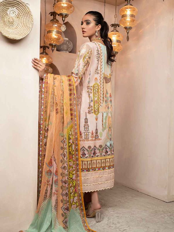 Gull Jee Embroidered Lawn Floral Bareez with Bamber Duppata TANGERINE GFB2103A5 - Image 3