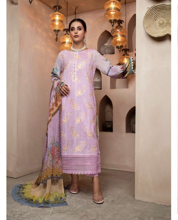 Gull Jee Embroidered Lawn Floral Bareez with Bamber Duppata GFB2103A4