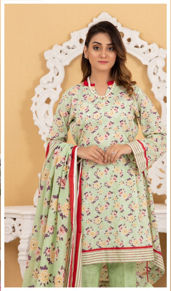 Regalia Orchid Printed Lawn with Printed Trousers 3 Pcs Vol-2, M-04 - Image 2