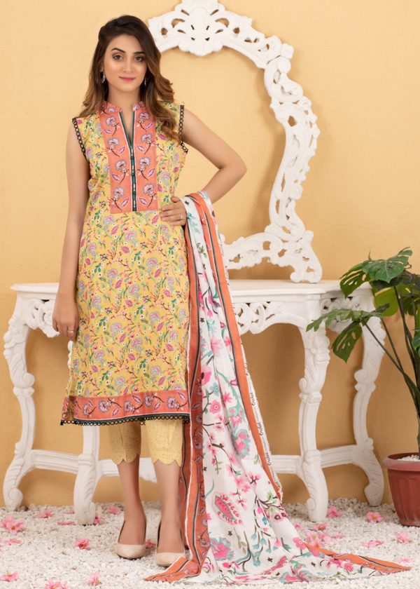 Regalia Orchid Printed Lawn with Printed Trousers 3 Pcs Vol-2, M-09 - Image 4