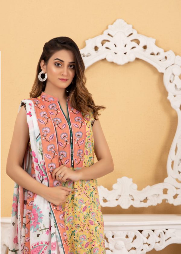 Regalia Orchid Printed Lawn with Printed Trousers 3 Pcs Vol-2, M-09 - Image 3