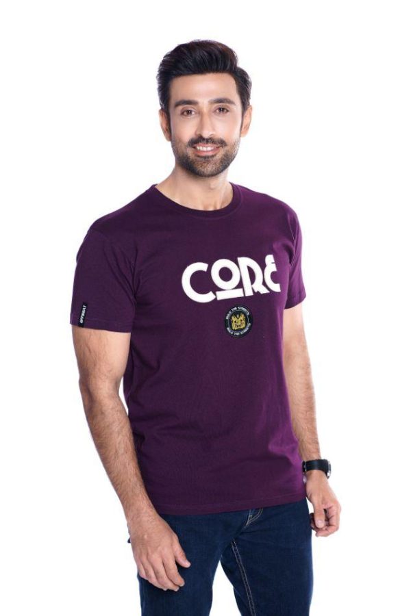 Offbeat Core Purple Embroidered T-Shirt