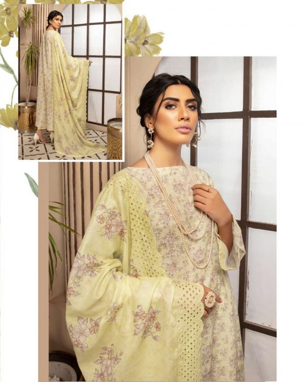 Johra Deluxe Lawn Suit with Schiffli Embroidered JR-879 - Image 3