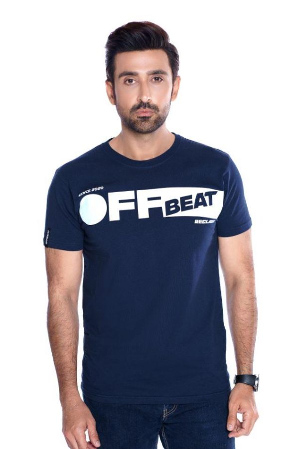 Offbeat Navy Blue Offbeat Printed T-Shirt