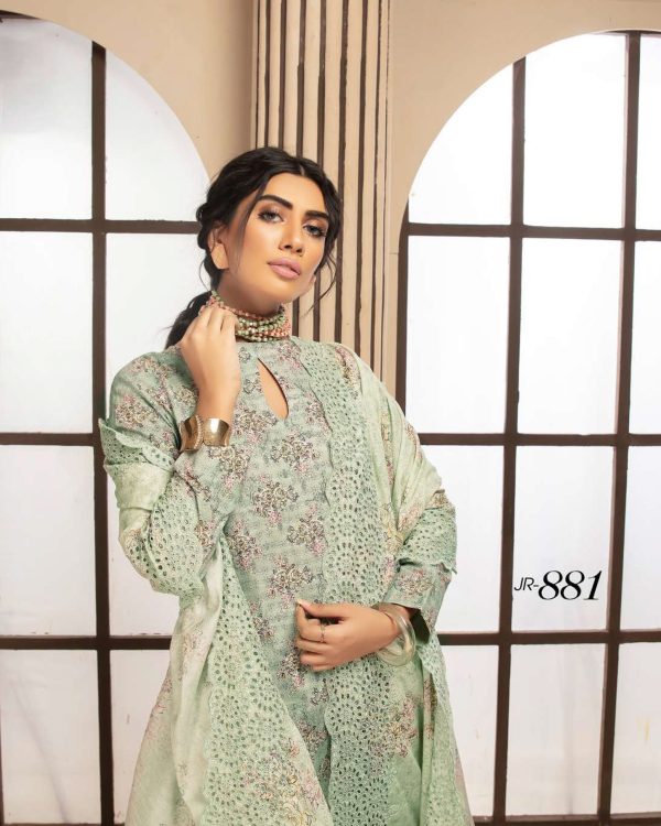 Johra Deluxe Lawn Suit with Schiffli Embroidered JR-881 - Image 3