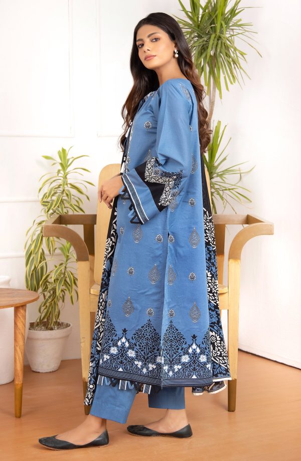 Orient Unstitched 3 Piece Embroidered Lawn Shirt And Net Lawn Dupatta OTL-21-194/U BLUE - Image 2