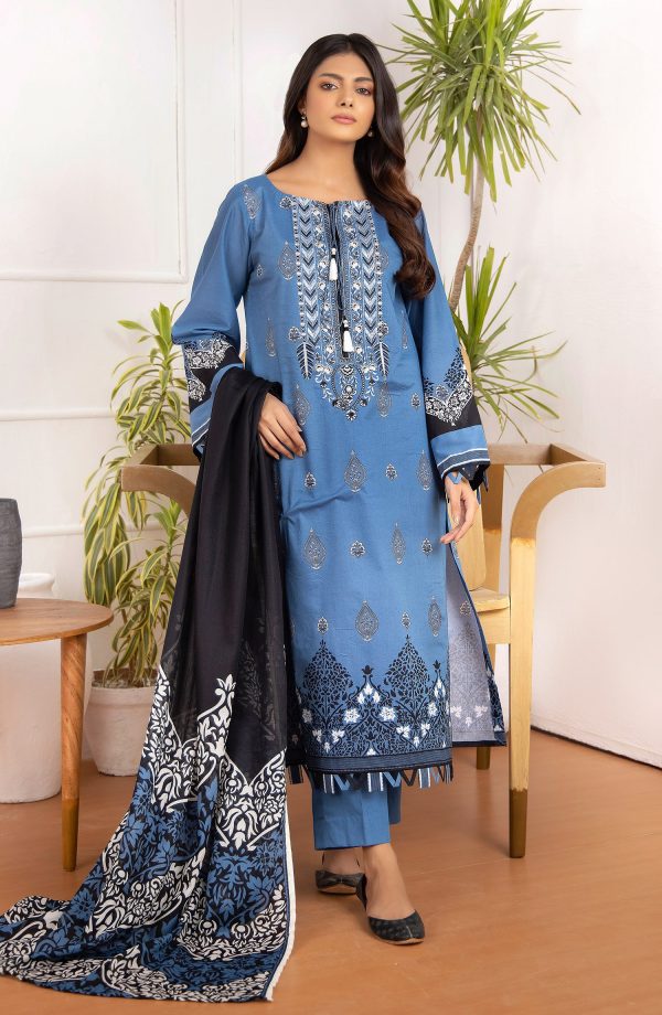 Orient Unstitched 3 Piece Embroidered Lawn Shirt And Net Lawn Dupatta OTL-21-194/U BLUE