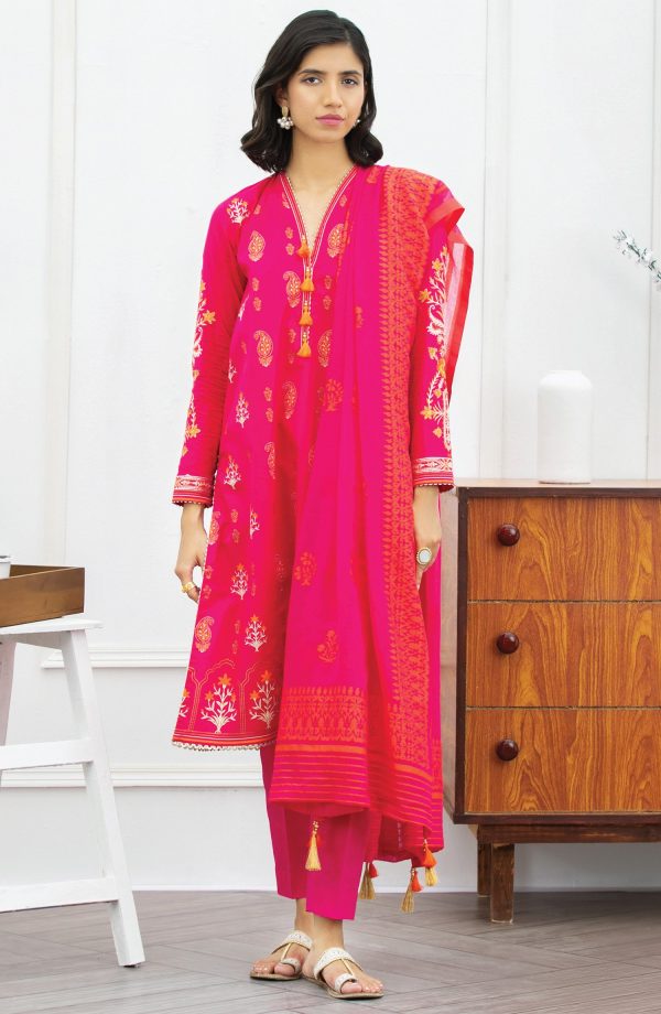 Orient Unstitched 3 Piece Embroidered Lawn Suit OTL-21-182/U PINK - Image 2