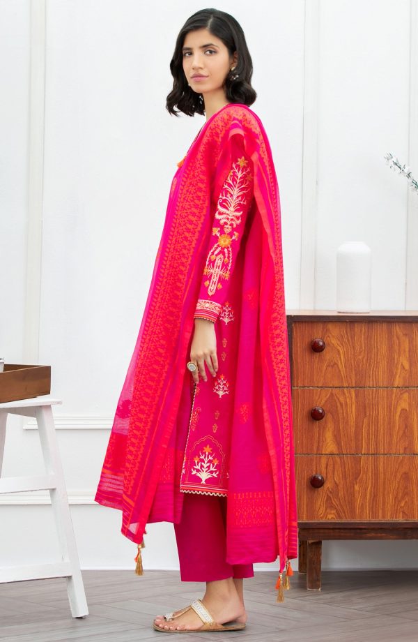 Orient Unstitched 3 Piece Embroidered Lawn Suit OTL-21-182/U PINK - Image 3