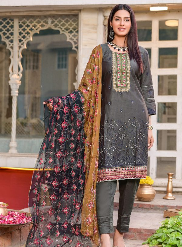 MTF - I AM A STYLE ICON - TWO TONE HEAVY EMBROIDERED SLUB LAWN WITH HANDWORK COLLECTION - MSI - 01