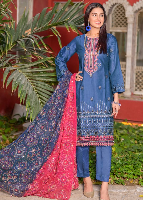 MTF - I AM A STYLE ICON - TWO TONE HEAVY EMBROIDERED SLUB LAWN WITH HANDWORK COLLECTION - MSI - 03