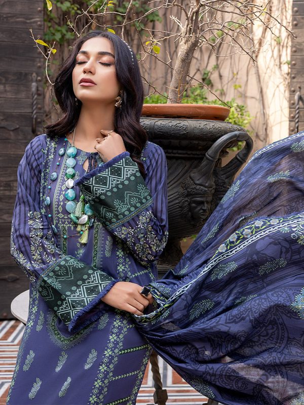 Salitex 3 Piece Unstitched - Digital Printed Lawn Shirt & Dupatta with Dyed Cambric Trouser - Sana Sara (SS-00020UT) - Image 2