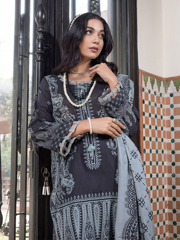 Salitex 3 Piece Unstitched - Digital Printed Lawn Shirt & Dupatta with Dyed Cambric Trouser - Sana Sara (SS-00010UT) - Image 2