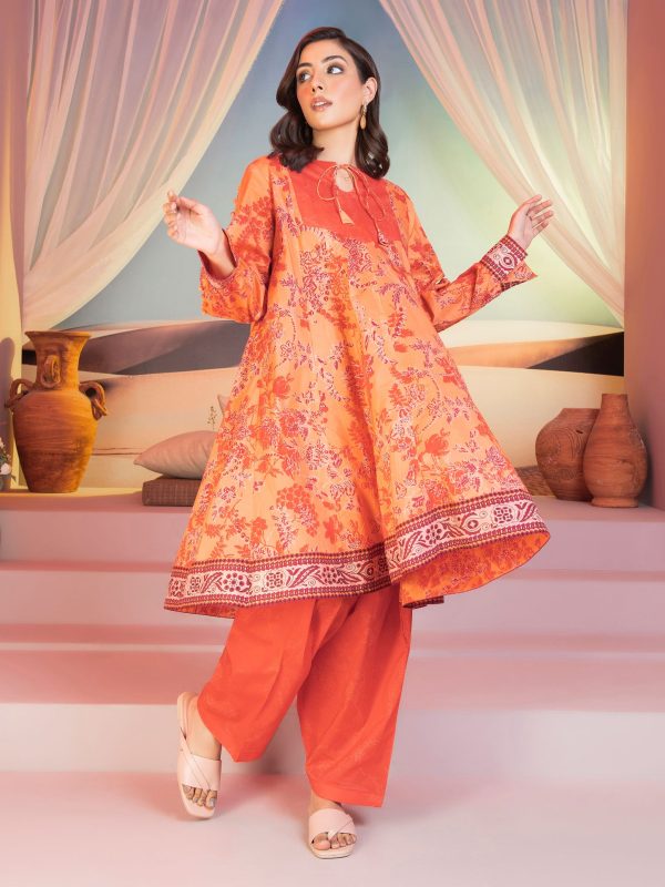 Lime Light 2 Piece Printed Lawn Suit Peach U2060SU - Image 4