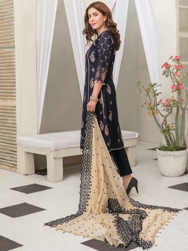 Tawakkal Pearla 3 Piece Unstitched Pearl Gold Table Printed Lawn Suit D6799 - Image 2