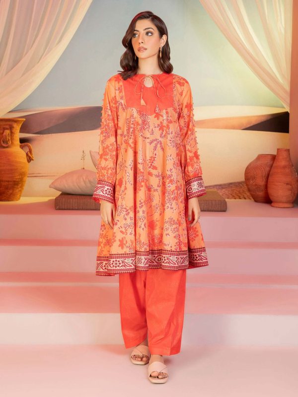 Lime Light 2 Piece Printed Lawn Suit Peach U2060SU