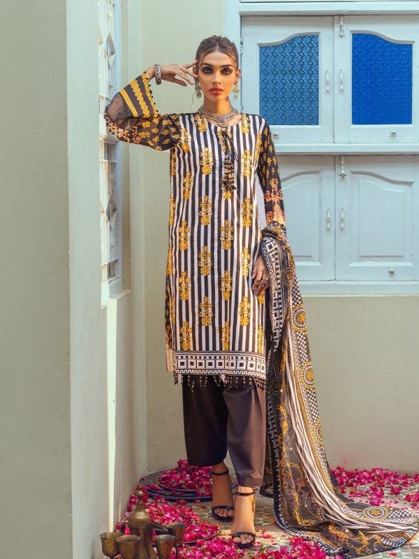 Salitex 3pc Unstitched - Embroidered Lawn Suit With Taparia Net Dupatta (WK-01064BUT)