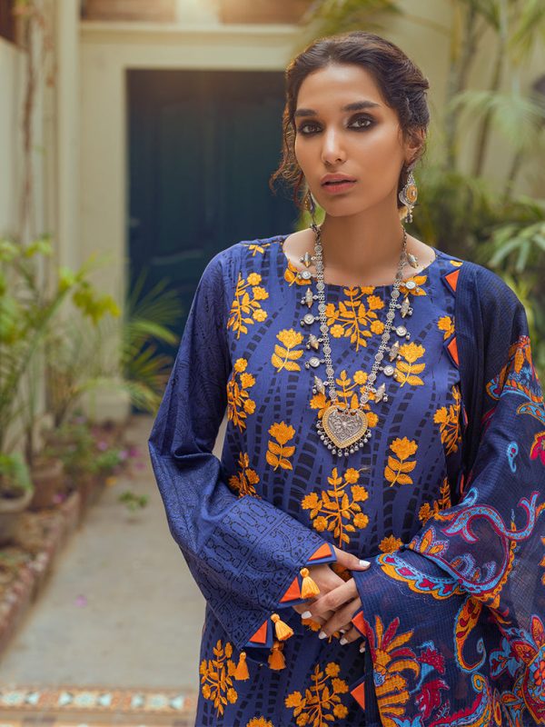 Salitex 3pc Unstitched - Embroidered Lawn Suit With Taparia Net Dupatta (WK-01062AUT) - Image 3