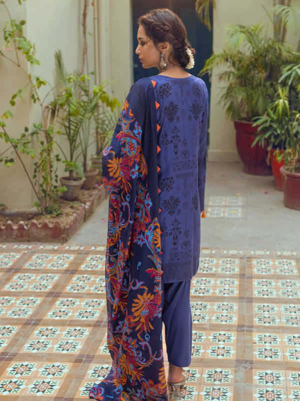 Salitex 3pc Unstitched - Embroidered Lawn Suit With Taparia Net Dupatta (WK-01062AUT) - Image 4