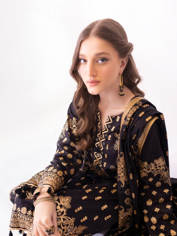 Salitex Sana Sara Gold 3pc Unstitched- Paste Printed Lawn Suit (SS-00060AUT) - Image 3