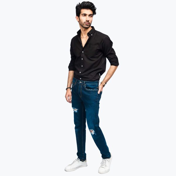 Rivvet Ted Slim Fit Dark Blue Ripped Jeans