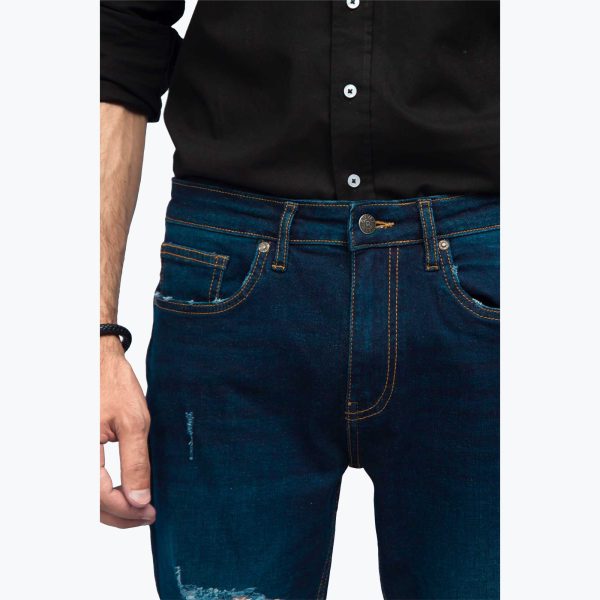 Rivvet Ted Slim Fit Dark Blue Ripped Jeans - Image 3