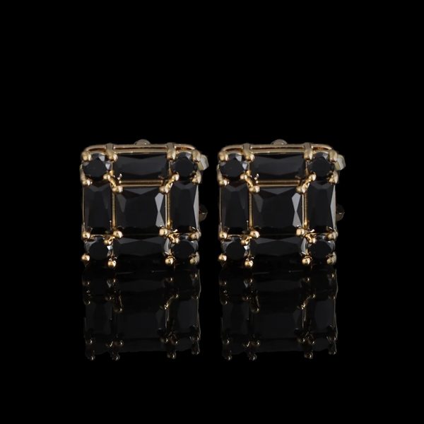 Cufflers Designer Black Square Stone Cufflinks Elegant Encrusted Design Free Gift Box - CU-3012-C