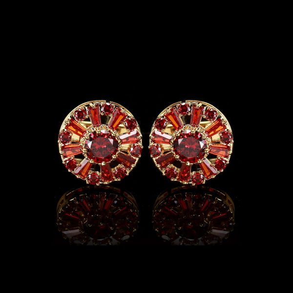 Cufflers Designer Red Round Diamond Cufflinks High-Quality Copper Crystal Free Gift Box - CU-3016-B