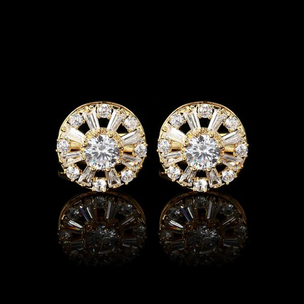 Cufflers Designer White Round Diamond Cufflinks High-Quality Copper Crystal Free Gift Box - CU-3016-C