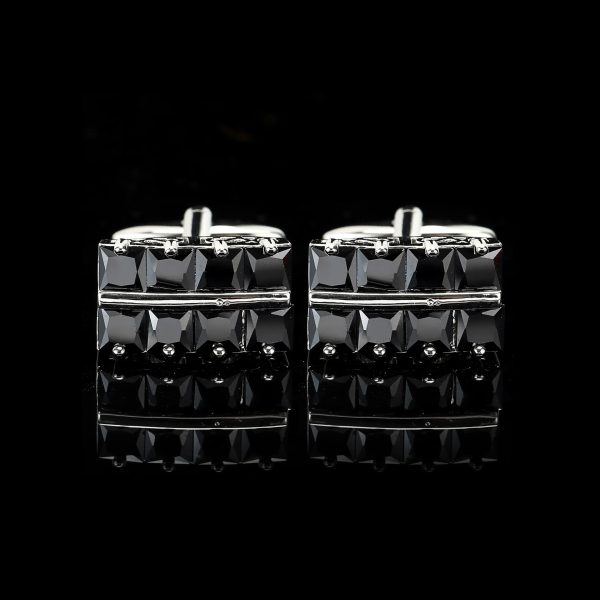 Cufflers Designer Black Rectangle French Cufflinks Rhinestone Accent Business & Banquet Collection - CU-3018