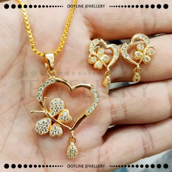 Dotline Jewellery Diamond Heart Shaped Locket Chain with Earrings, Stylish Jewellery Set, Necklace For Girls JRL01