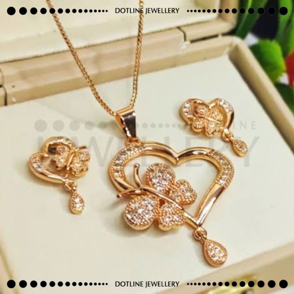 Dotline Jewellery Diamond Heart Shaped Locket Chain with Earrings, Stylish Jewellery Set, Necklace For Girls JRL01 - Image 3