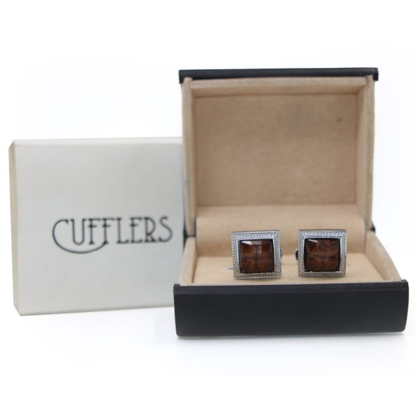 Cufflers Classic Cufflinks for Men's Shirt with a Gift Box - CU-0003 - Dark Brown - Image 4