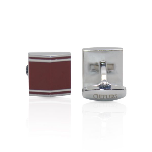 Cufflers Vintage Silver Triangle Cufflinks with Free Gift Box - CU-1007 - Red - Image 2