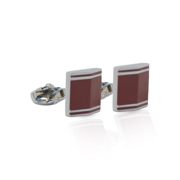 Cufflers Vintage Silver Triangle Cufflinks with Free Gift Box - CU-1007 - Red - Image 3