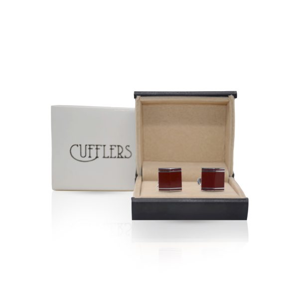 Cufflers Vintage Silver Triangle Cufflinks with Free Gift Box - CU-1007 - Red - Image 4