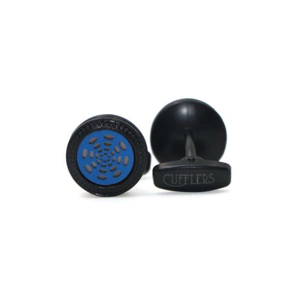 Cufflers Novelty Cufflinks with Free Gift Box - Stylish Black and Blue Round Design - CU-2012 - Image 2