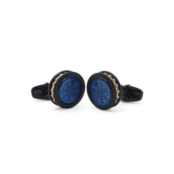 Cufflers Novelty Cufflinks with Free Gift Box - Stylish Black and Blue Round Design - CU-2012 - Image 3