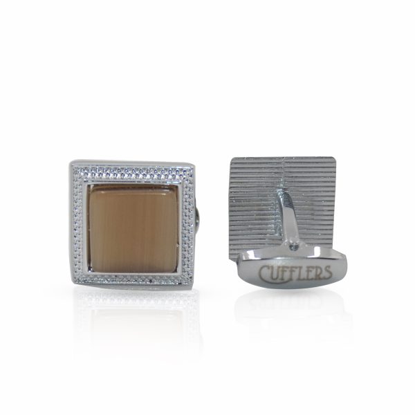 Cufflers Novelty Square Cufflinks CU-2030-C | Mid Brown Crystal | Free Gift Box - Image 2