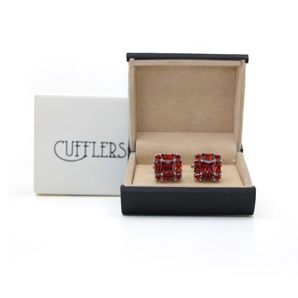 Cufflers Modern Square Cufflinks with Free Gift Box - CU-3001 - Red - Image 4