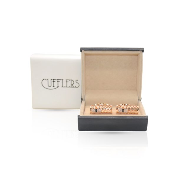 Cufflers Modern Rectangle Cufflinks with Free Gift Box - CU-3010 - Rose Gold - Image 4