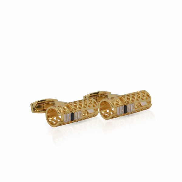 Cufflers Modern Gold Cylinder Shape Cufflinks CU-3010-C with Free Gift Box - Image 2