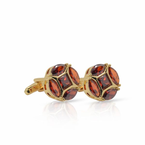 Cufflers Modern Red Crystal Round Cufflinks CU-3013-A with Free Gift Box - Image 3