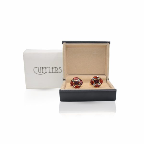 Cufflers Modern Red Crystal Round Cufflinks CU-3013-A with Free Gift Box - Image 4