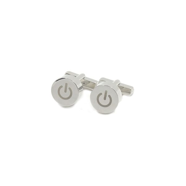 Cufflers Designer Cufflinks with Free Gift Box - White Circle Power Button Design - CU-4003