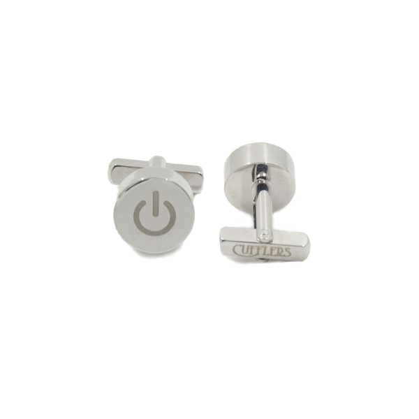 Cufflers Designer Cufflinks with Free Gift Box - White Circle Power Button Design - CU-4003 - Image 2