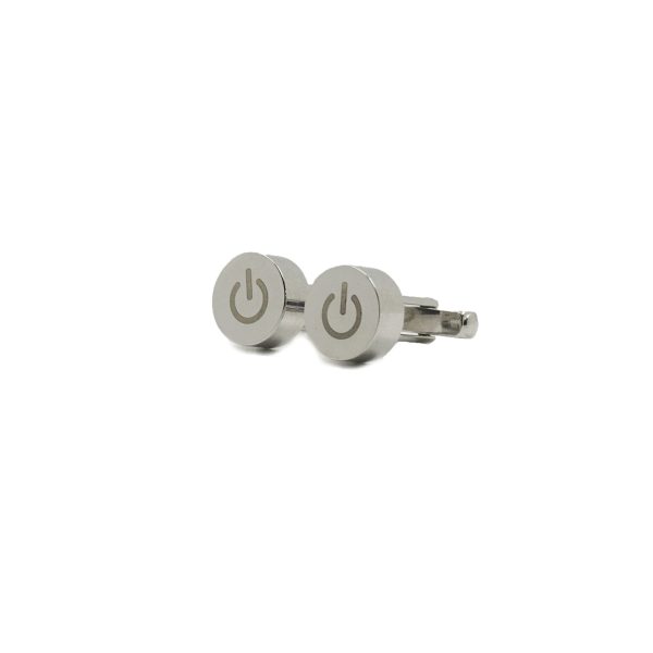 Cufflers Designer Cufflinks with Free Gift Box - White Circle Power Button Design - CU-4003 - Image 3