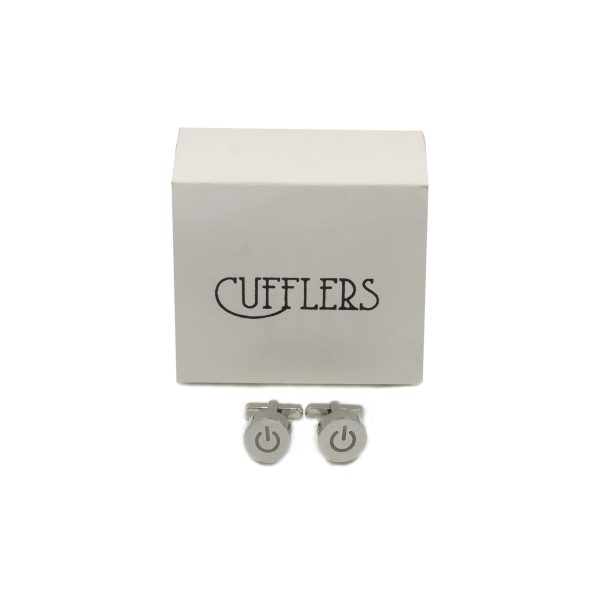 Cufflers Designer Cufflinks with Free Gift Box - White Circle Power Button Design - CU-4003 - Image 5